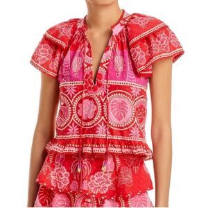 FARM Rio Floral Print Cotton Blouse in Summer Sunrise Size XL